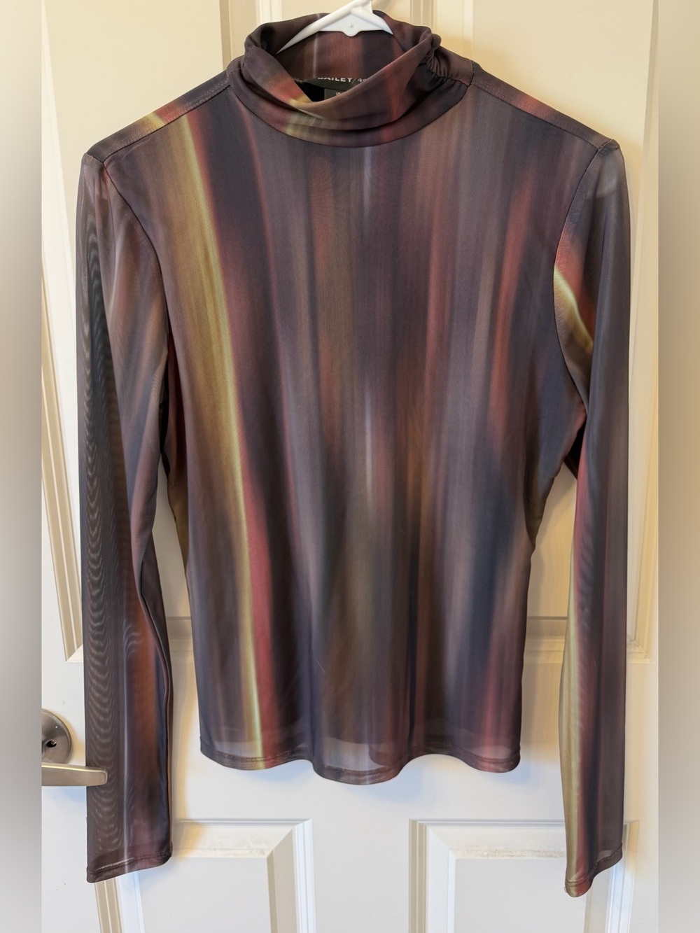 Bailey 44 Mesh Abstract Print Turtleneck Long Sleeve, Brown Multi, Medium